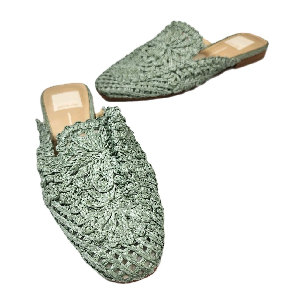 Dolce Vita Diya Raffia Mules Slides Womens 6 Sage Green Sandals Flats Casual